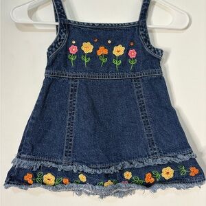 Vintage Denim Dress with Floral Embroidery